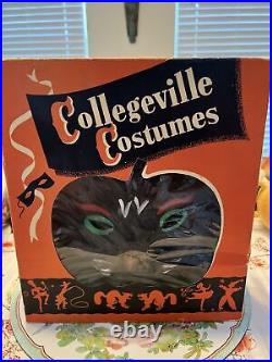 1930-50's Collegeville Masquerade Costume Black Cat Costume & Mask Sz L Orig Box