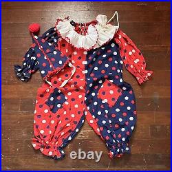 1960's Children's Clown Halloween Costume Vintage 3pc