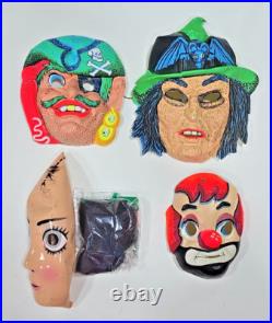 1960's Halloween Masks Lot of 4 Witch Pirate Hobo Lady's Face U215c 1960's Halloween Masks Lot of 4 Witch Pirate Hobo Lady's Face U215c