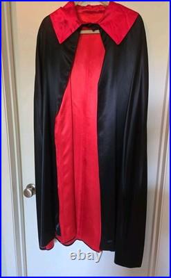 1970s Vintage Magicians Cape Heavy Black/Red Satin Dracula Style Professional