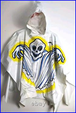 1977 Ben Cooper Ghost Halloween Ghoul Costume-White Vinyl Parka, Hood, Boys M/L