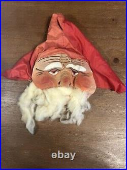 2 Early 1900's Antique Handmade Painted Cloth SANTA CLAUS Christmas Mask & Hat