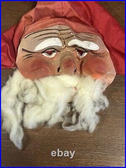 2 Early 1900's Antique Handmade Painted Cloth SANTA CLAUS Christmas Mask & Hat