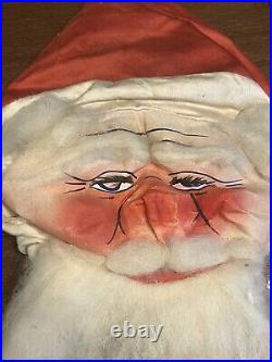 2 Early 1900's Antique Handmade Painted Cloth SANTA CLAUS Christmas Mask & Hat