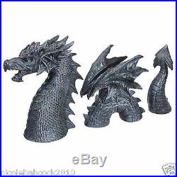 3 Piece Gothic Scaled Winged Dragon of the Moat Fantasy Lawn Garden Sculpture