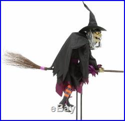 6 Ft Animated FLYING WITCH Halloween Prop SPEAKS / HEAD TURNS / BROOM RISES