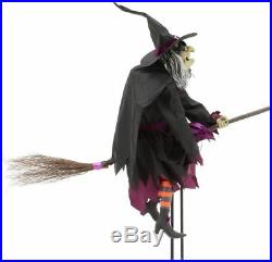 6 Ft Animated FLYING WITCH Halloween Prop SPEAKS / HEAD TURNS / BROOM RISES