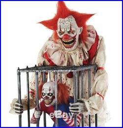 7 Ft ANIMATED CAGEY THE CLOWN WITH CLOWN Halloween Prop HAUNTED HOUSE