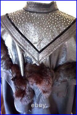 90's VTG Ursula's Costume game of thrones embelished buffalo hide fur cape coak