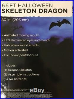 Animated Dragon Skeleton Halloween Prop Display 80 6.6 Ft Long Illuminates Eyes