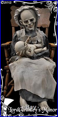 Animated Lullaby Rocking Granny Zombie with Baby WithSound Halloween Prop Witch