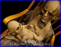 Animated Lullaby Rocking Granny Zombie with Baby WithSound Halloween Prop Witch