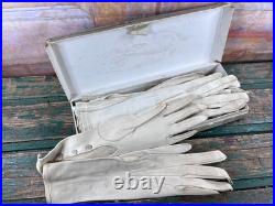 Antique Glove Box + 5 Pairs of Vintage Leather & Fabric Gloves (France)