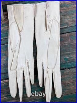 Antique Glove Box + 5 Pairs of Vintage Leather & Fabric Gloves (France)
