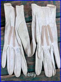 Antique Glove Box + 5 Pairs of Vintage Leather & Fabric Gloves (France)