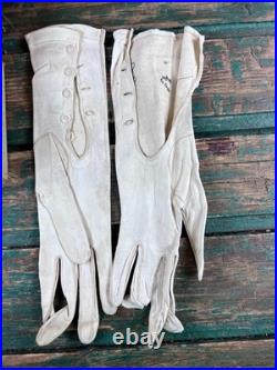 Antique Glove Box + 5 Pairs of Vintage Leather & Fabric Gloves (France)