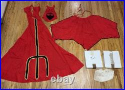 Antique Vtg 1950s 60s Halloween Red Devil Satan Horns Mask Cape Adult Costume