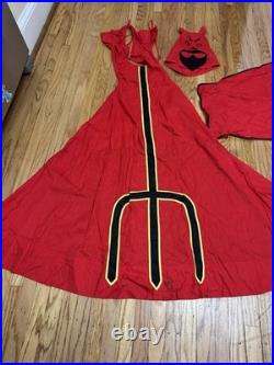 Antique Vtg 1950s 60s Halloween Red Devil Satan Horns Mask Cape Adult Costume