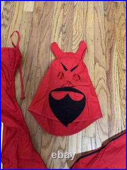 Antique Vtg 1950s 60s Halloween Red Devil Satan Horns Mask Cape Adult Costume