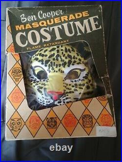 Ben Cooper 60s Era Masquerade Cat Costume Mask with Rare Hard to find BOX Leopard