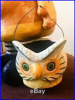 Bethany Lowe CANDY CORN CHARLIE Large Paper Mache Halloween Figure 21 Owl Witch