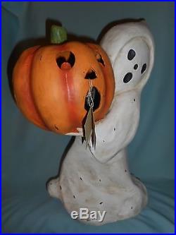 Bethany Lowe Primitive Halloween Ghost & Jack O'Lantern Paper Mache Statue NWT