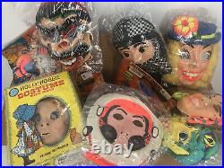 Box Full of 1970s Vintage Halloween 15 Masks & Costumes
