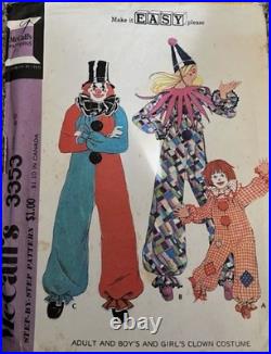 COUPLES Vintage 1970s Handmade Clown Costume Suit Hat & Ruffle One of a Kind