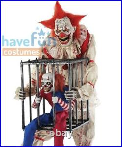 Cagey the Clown Prop with Caged Clown Animated Prop Evil Animatronic Halloween