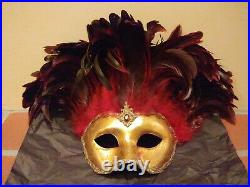 Cirque Du Soleil Hand Made Mask Red Feather Gold