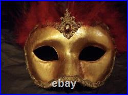 Cirque Du Soleil Hand Made Mask Red Feather Gold With Signature And Cart