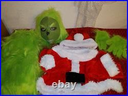 Deluxe Furry Grinch Christmas Costume Adult XL Fuzzy Halloween Outfit Santa