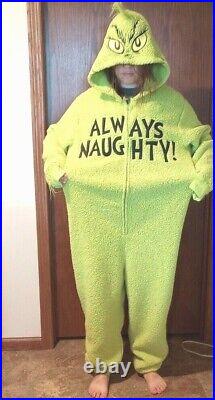 Dr Seuss The Grinch Body Suit Fuzzy Zip Up Hooded Pajama Unisex Christmas XL