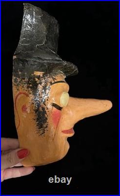 Early 20th Century Papier Mâché Carnival Mask Folk Art Hand Painted Original