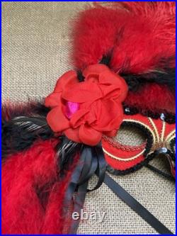 Early Gypsy Renaissance Mardi Gras Mask, over 3 ft. Red, black, gold, feathers Early Gypsy Renaissance Mardi Gras Mask, over 3 ft. Red, black, gold, feathers