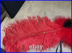 Early Gypsy Renaissance Mardi Gras Mask, over 3 ft. Red, black, gold, feathers
