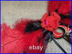 Early Gypsy Renaissance Mardi Gras Mask, over 3 ft. Red, black, gold, feathers