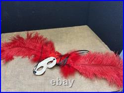 Early Gypsy Renaissance Mardi Gras Mask, over 3 ft. Red, black, gold, feathers