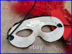 Early Gypsy Renaissance Mardi Gras Mask, over 3 ft. Red, black, gold, feathers