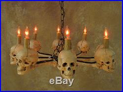 Eight Medium Skull Chandelier, Halloween Prop, Human Skeletons Skulls, NEW
