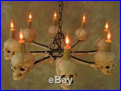 Eight Medium Skull Chandelier, Halloween Prop, Human Skeletons Skulls, NEW