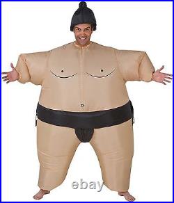 Funny Instant Costume SUMO WRESTLER INFLATABLE BODY with Wig & Airblown Fan-Adult