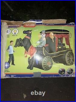 Gemmy Horse Drawn Carriage Hearse 12 Ft Airblown Halloween Inflatable Blow Up