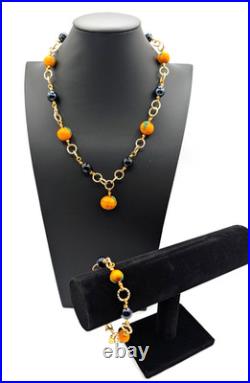 Gorgeous Stauer Murano Glass Pumpkins Necklace & Bracelet Halloween Italy Beads