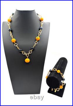Gorgeous Stauer Murano Glass Pumpkins Necklace & Bracelet Halloween Italy Beads