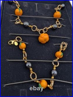 Gorgeous Stauer Murano Glass Pumpkins Necklace & Bracelet Halloween Italy Beads