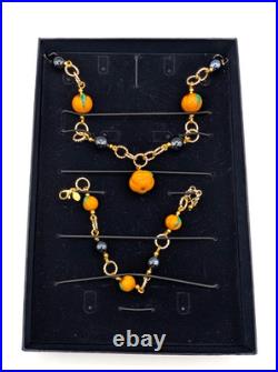 Gorgeous Stauer Murano Glass Pumpkins Necklace & Bracelet Halloween Italy Beads