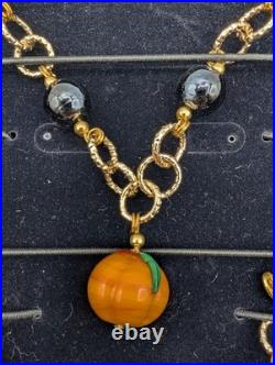 Gorgeous Stauer Murano Glass Pumpkins Necklace & Bracelet Halloween Italy Beads