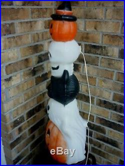 HTF Halloween Blow Mold Totem Stack Pumpkin Cat Skull Ghost Lighted Plastic 32