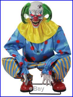 Halloween Life Size Animated Crouching Blue Clown Prop Decoration